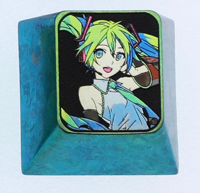 Hatsune Miku, 1U titanium alloy personalized keycap, animation game music culture creative decoration keycap, metal art keycap