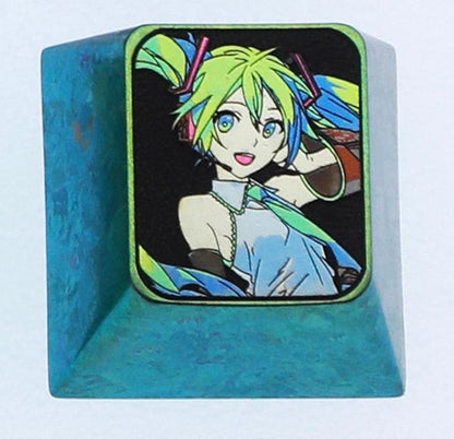Hatsune Miku, 1U titanium alloy personalized keycap, animation game music culture creative decoration keycap, metal art keycap