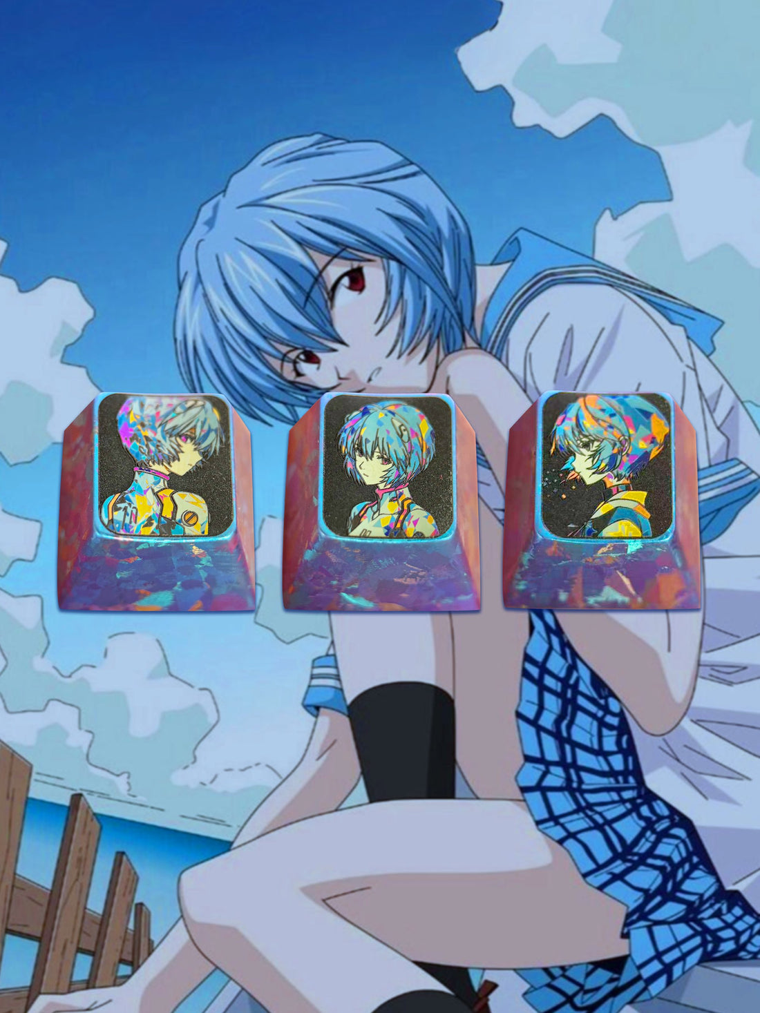 EVA Ayanami Rei theme, 1U titanium alloy personalized keycaps, anime and game culture creative art keycaps, mechanical keyboard decorative keycaps
