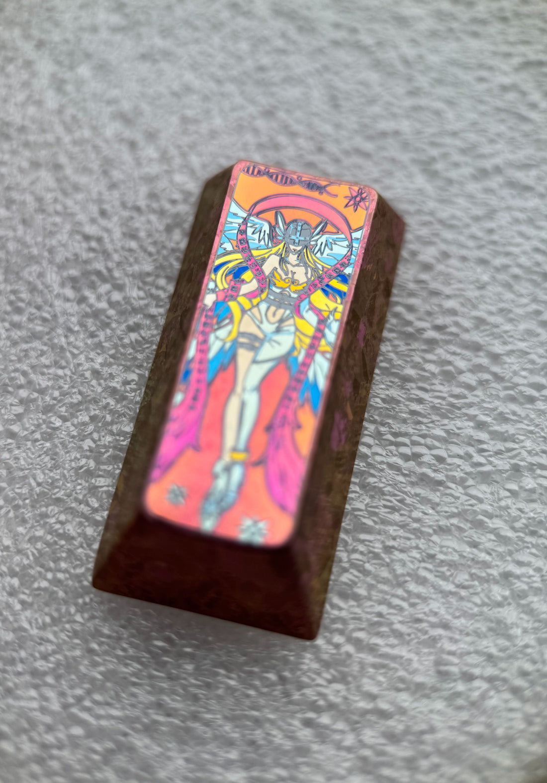 Digimon Adventure, Angewomon, 2U titanium alloy personalized keycap, pad area+sign, enter. Metal keycaps around anime and game characters
