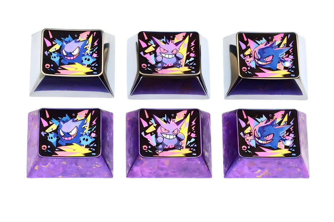 Gengar, 3 personalized 1.25U titanium alloy keycaps, metal carved art keycaps for anime and gaming peripherals