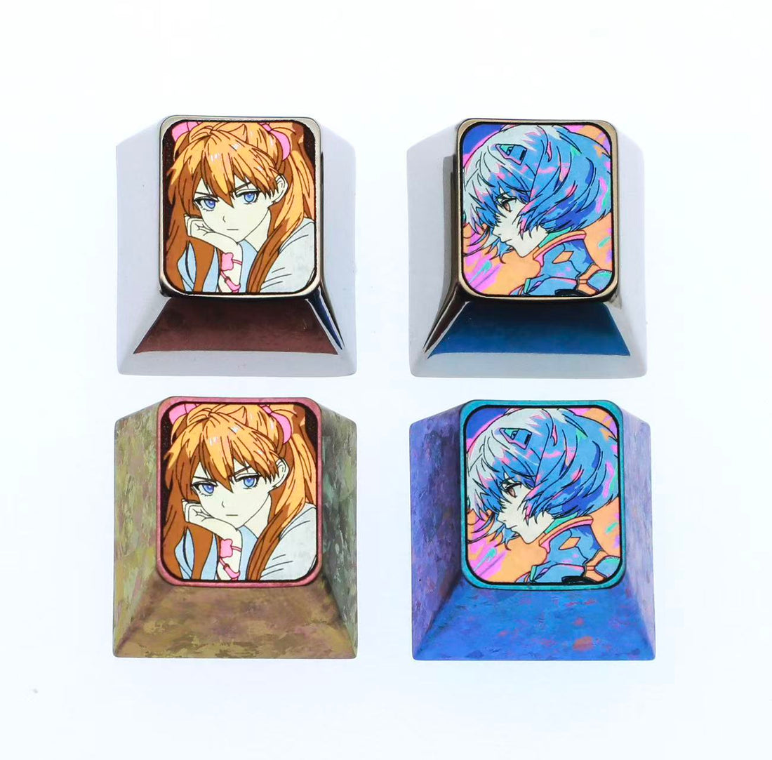 EVA series, Asuka, Ayanami Rei, 1U titanium alloy personalized keycaps, anime culture creative mechanical keyboard art decorative keycaps