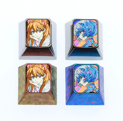 EVA series, Asuka, Ayanami Rei, 1U titanium alloy personalized keycaps, anime culture creative mechanical keyboard art decorative keycaps