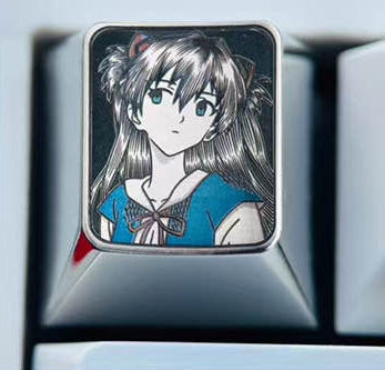 EVA, Asuka student uniform, 1U titanium alloy personalized keycap, anime game decoration metal carving creative keycap