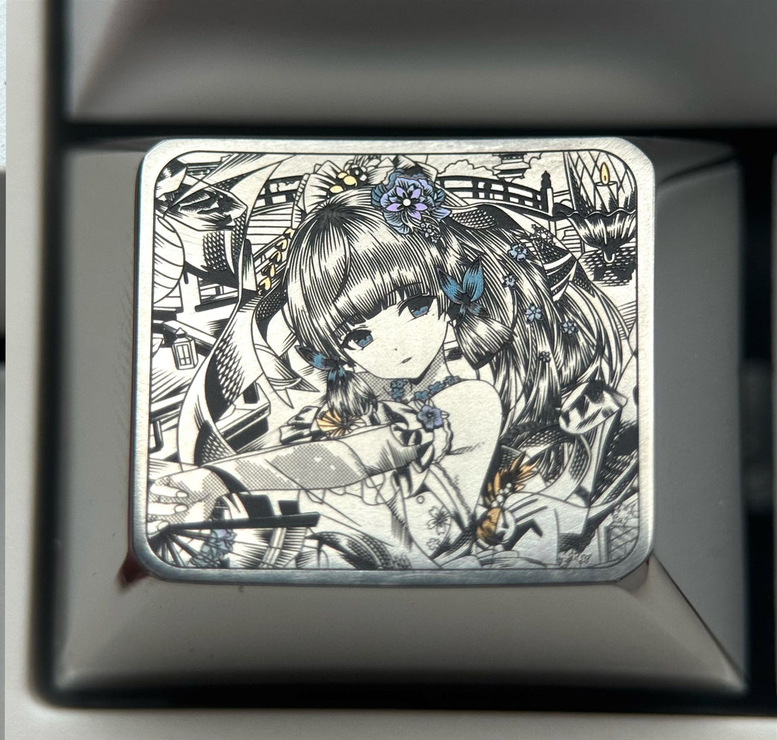 Genshin Impact, Kamisato Ayaka, 1.25U titanium alloy finely carved personalized keycaps, anime and game culture creative metal keycaps
