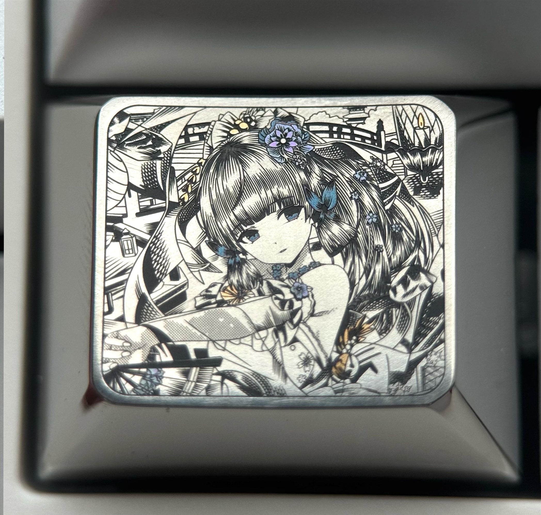 Genshin Impact, Kamisato Ayaka, 1.25U titanium alloy finely carved personalized keycaps, anime and game culture creative metal keycaps