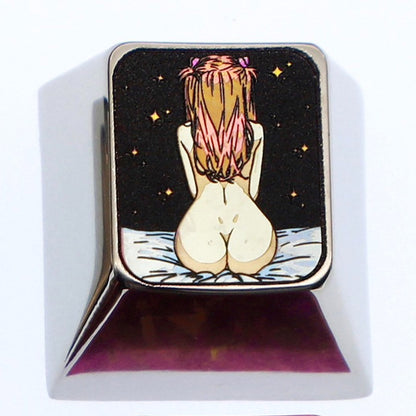EVA, Asuka sexy silhouette, 1U titanium alloy personalized keycap, anime game metal carving cultural creative keycap