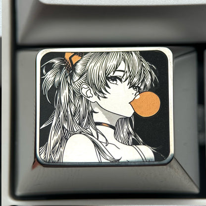 EVA，Asuka， Blowing bubble gum shape, 1.5U titanium alloy personalized keycap, anime and game culture creative peripheral decorative keycap.