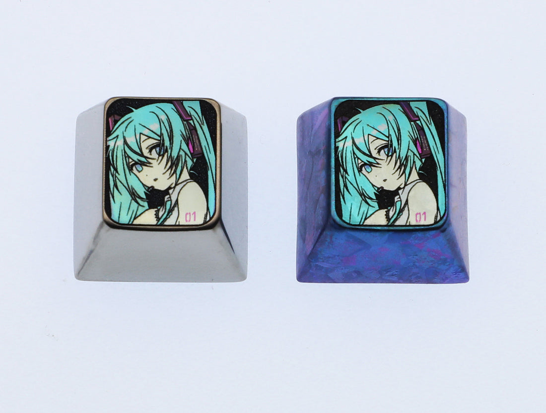 Hatsune Miku, 1U side face titanium alloy engraving key cap, personalized key cap, metal decorative key cap.