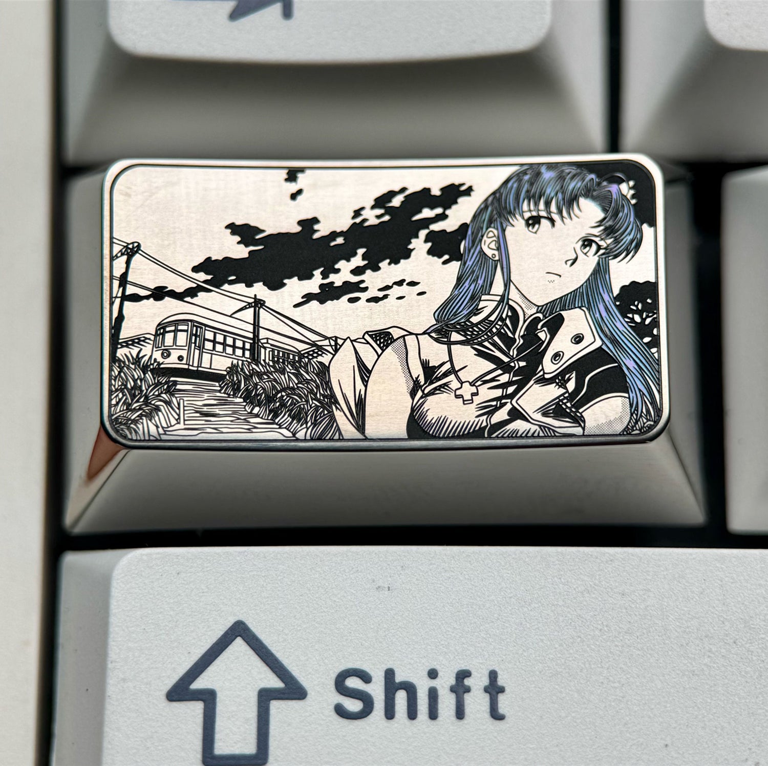 EVA, Katsuragi Misato, 1.75U titanium alloy personalized keycaps, anime, gaming, cultural and creative peripheral metal carved keycaps