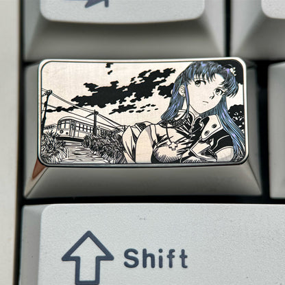 EVA, Katsuragi Misato, 1.75U titanium alloy personalized keycaps, anime, gaming, cultural and creative peripheral metal carved keycaps