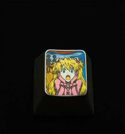 EVA, Asuka/Ayanami Rei，The Scream, 1U titanium alloy metal personalized keycaps, anime oil painting cultural creative keycaps, mechanical keyboard artistic decorative keycaps