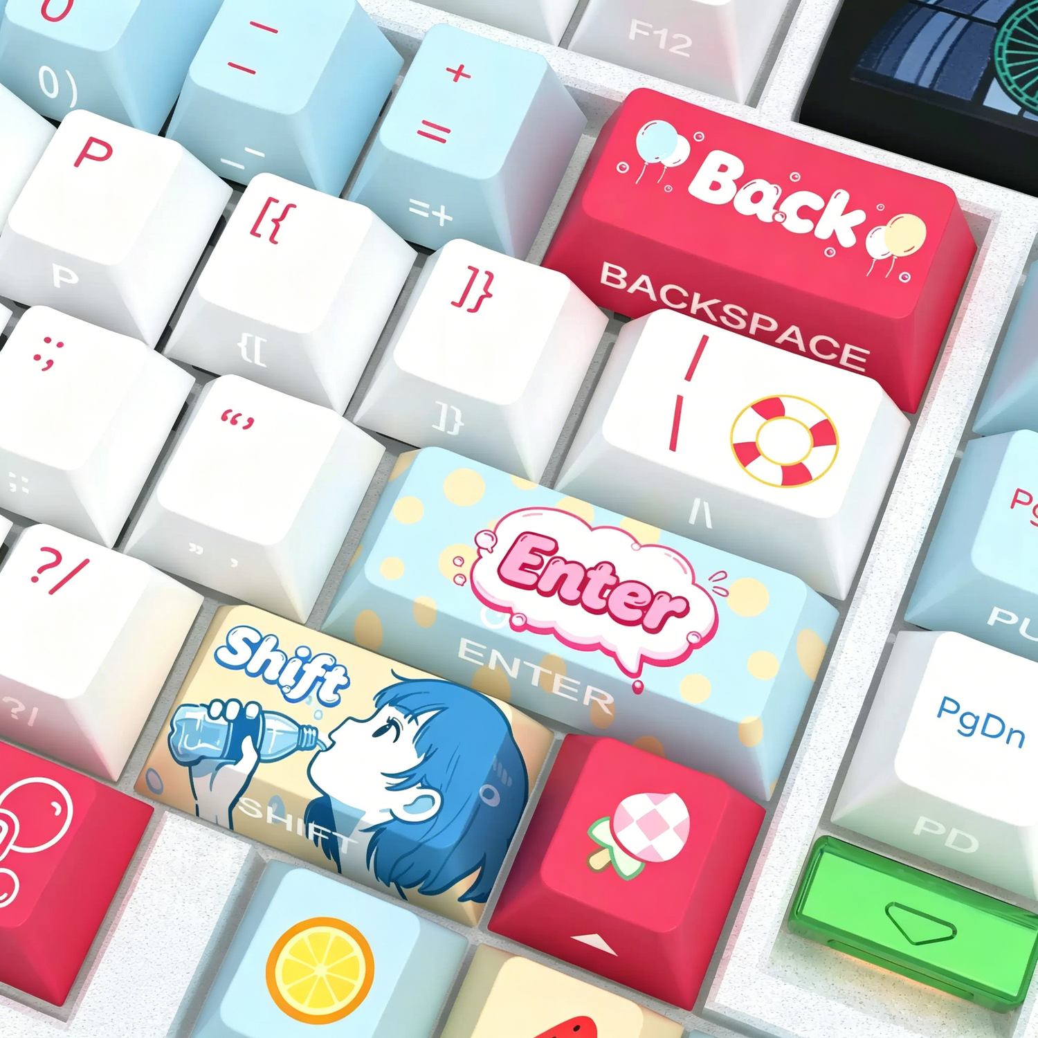 Lamune themed series, summer themed keycap set, PBT material personalized keycap set, anime and games cultural creative decoration keycap set, compatible with 61/64/68/75/84/87/104 mechanical keyboard
