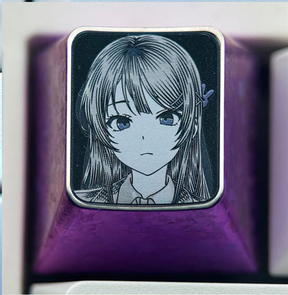 Sakurajima Mai, 1U titanium alloy finely carved personalized keycap, a mechanical keyboard decoration keycap for anime, novels, and games.