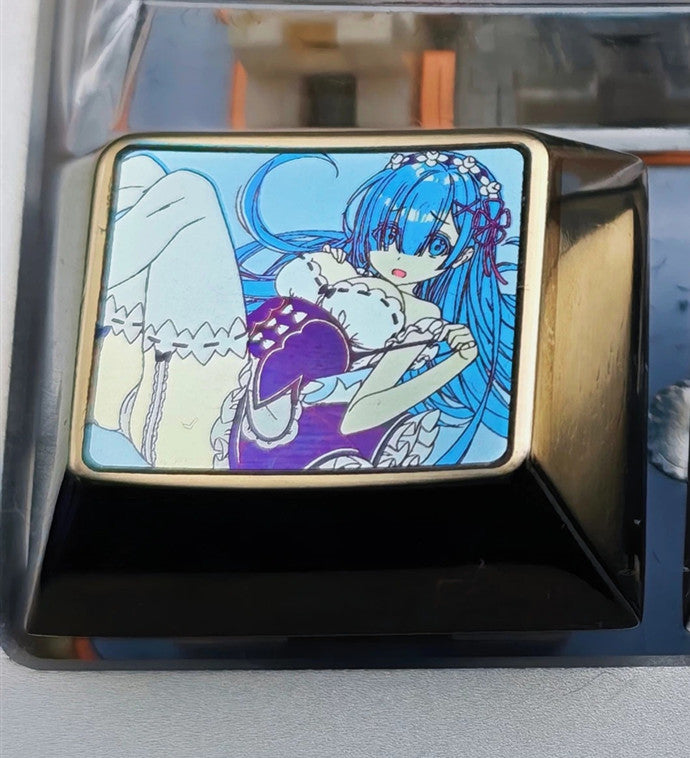 Re:Life in a different world from zero，Rem，1.25U Titanium alloy personalized keycaps, anime creative culture metal material keycaps, mechanical keyboard decorative keycaps