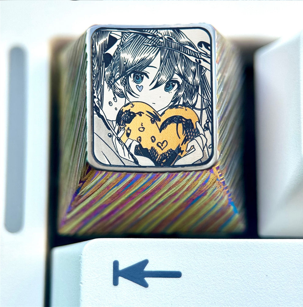 Hatsune Miku, 1U titanium alloy carved personalized keycaps, music animation characters creative metal carving decorative keycaps
