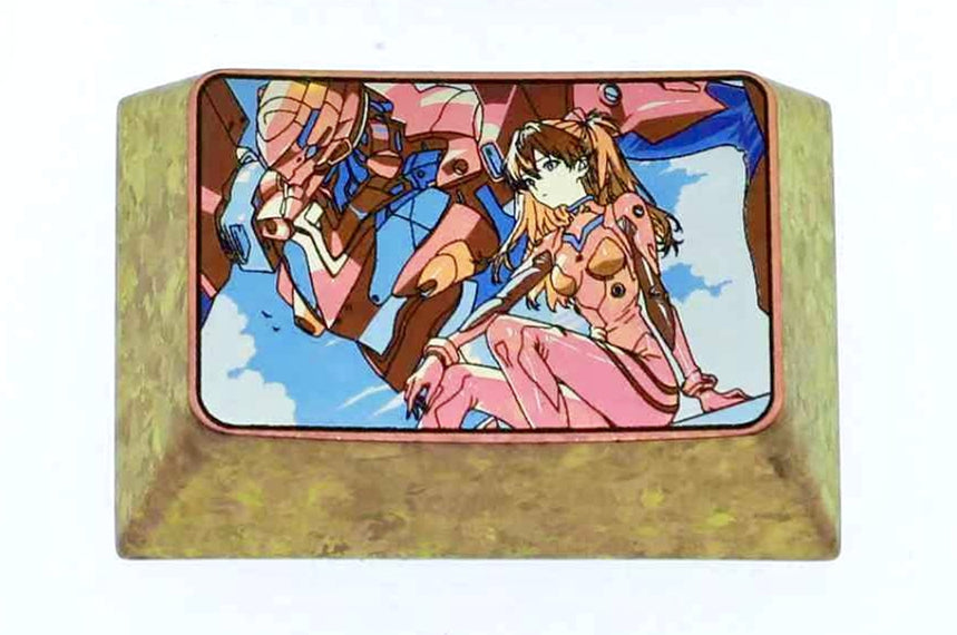 EVA, Asuka+EVANGELION-02 Production Model, 1.5U titanium alloy personalized keycaps, metal carved anime peripheral products.