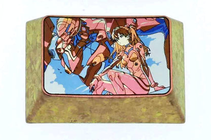 EVA, Asuka+EVANGELION-02 Production Model, 1.5U titanium alloy personalized keycaps, metal carved anime peripheral products.