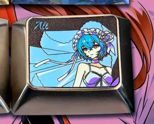 EVA, Asuka/Ayanami Rei, Wedding Dress Version 1.25 U titanium alloy metal personalized keycaps, anime and game character peripheral products, decorative keycaps.