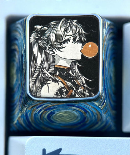 EVA，Asuka， Blowing bubble gum shape, 1U titanium alloy personalized keycap, anime and game culture creative peripheral decorative keycap.