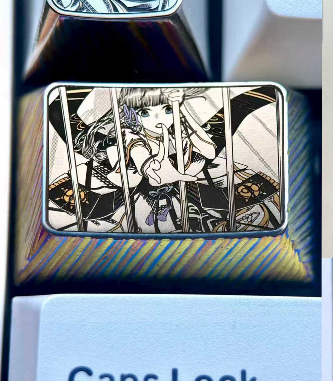 Genshin Impact, Kamisato Ayaka, 1.5U precision titanium alloy personalized key cap, animation and game culture metal engraving key cap.