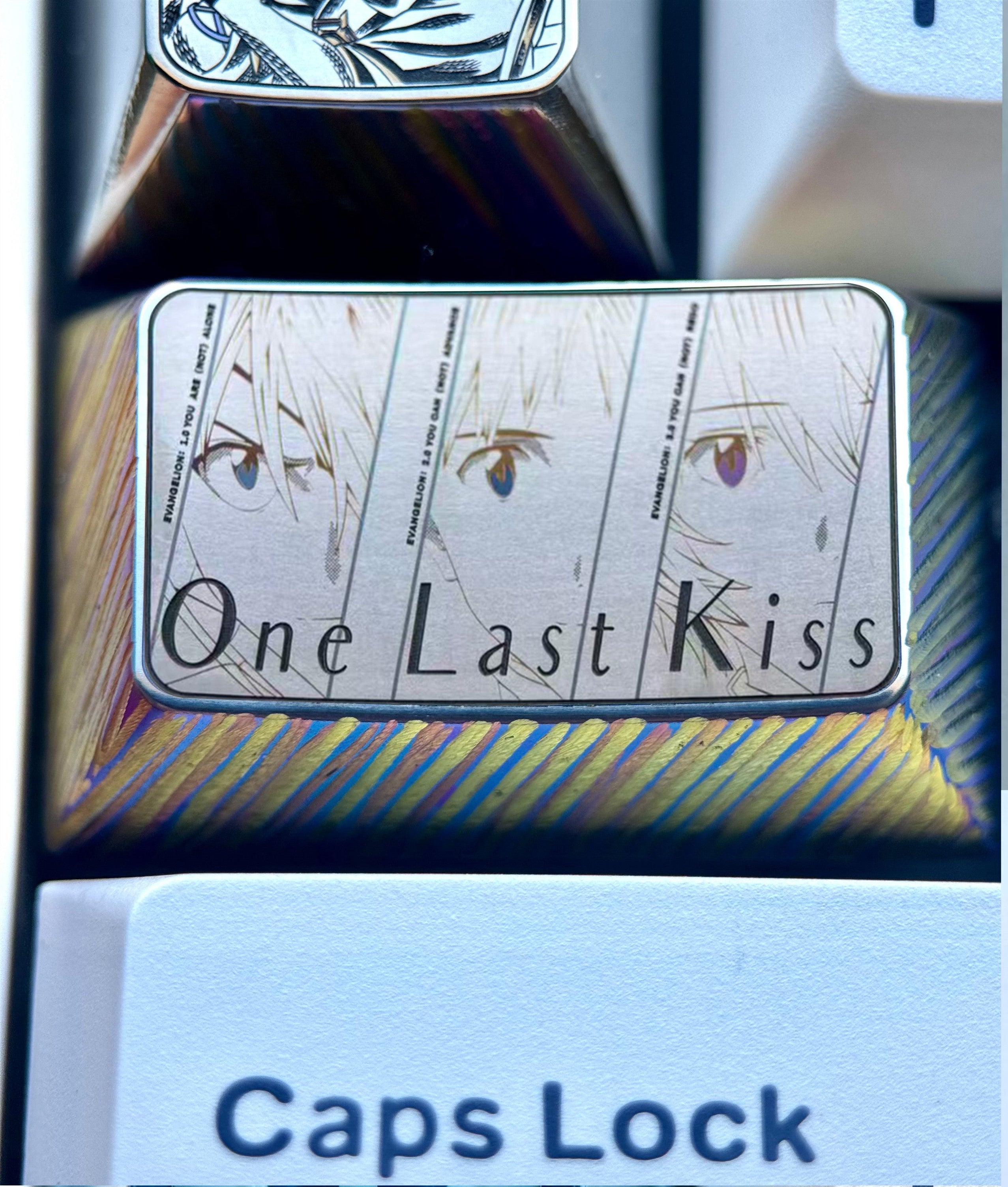 EVA， Protagonist team, ONELASTKIS, 1.75U titanium alloy personalized keycaps, metal carved keycaps for anime, gaming, cultural and creative peripheral.