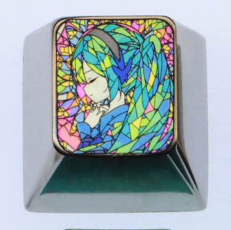 Hatsune Miku, glass floral style 1U titanium alloy personalized key cap, animation and game culture creative metal carving decorative key cap