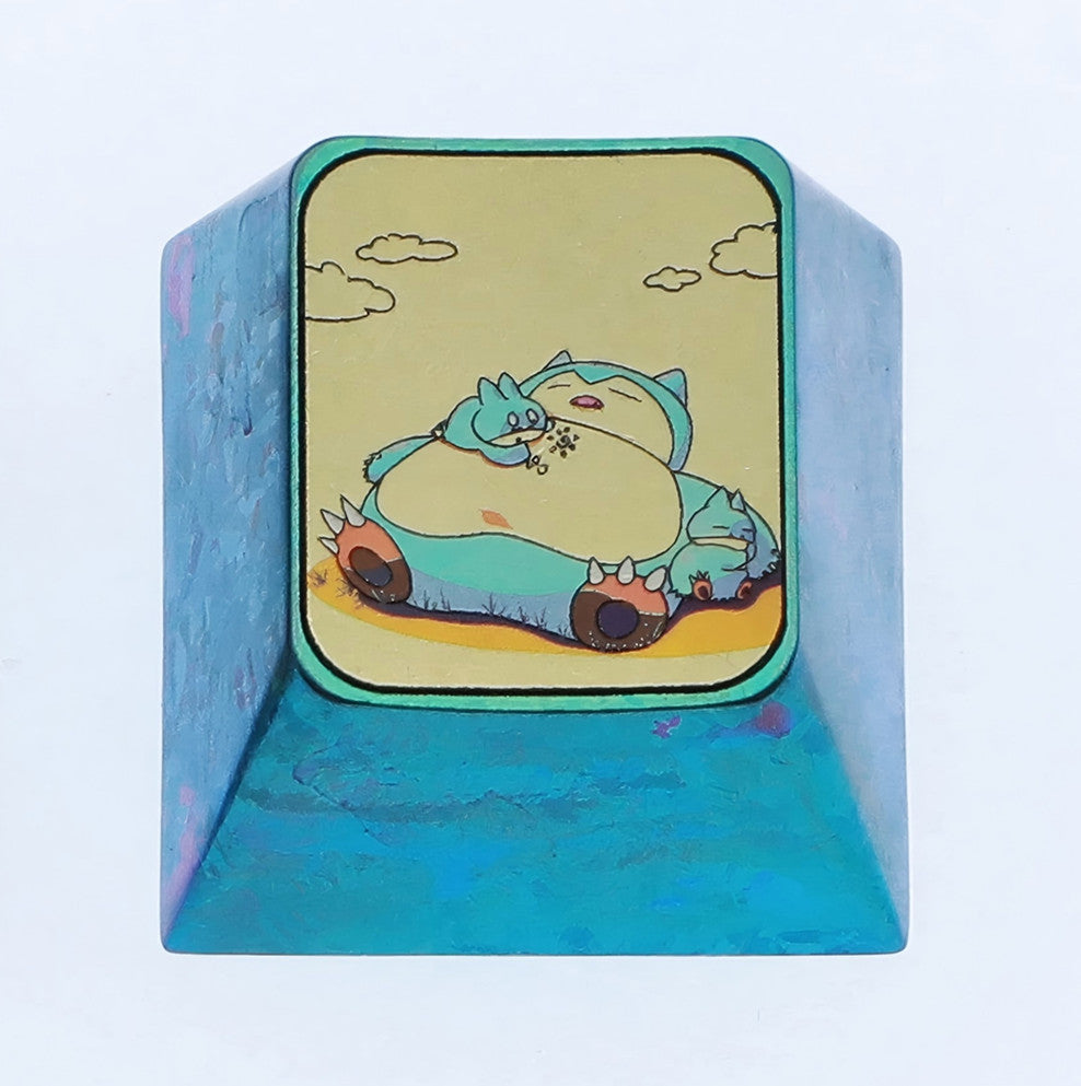 Snorlax 1U titanium alloy personalized keycaps, metal carved keycaps for anime and gaming peripherals