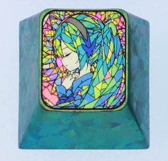 Hatsune Miku, glass floral style 1U titanium alloy personalized key cap, animation and game culture creative metal carving decorative key cap