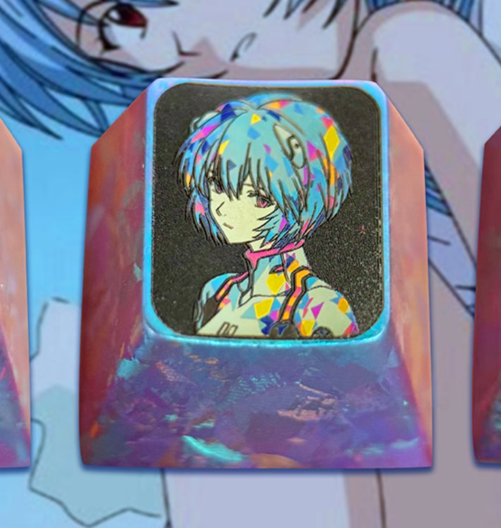 EVA Ayanami Rei theme, 1U titanium alloy personalized keycaps, anime and game culture creative art keycaps, mechanical keyboard decorative keycaps