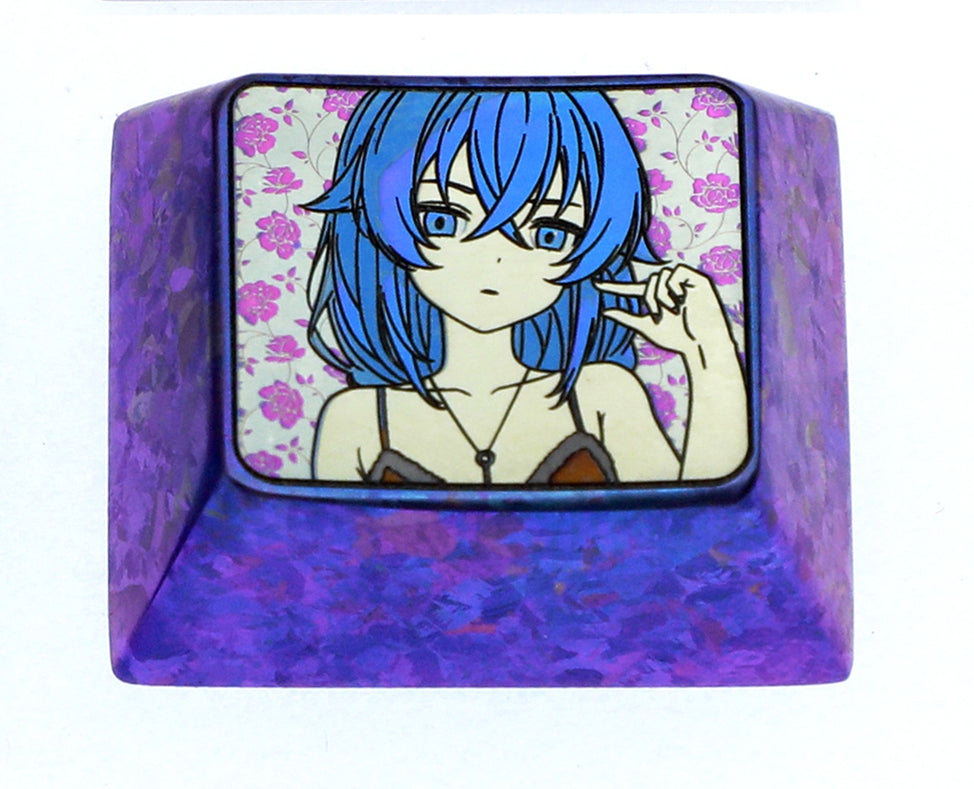 Roxy, 1.25U titanium alloy personalized keycaps, metal creative carved keycaps around anime, game, novel characters