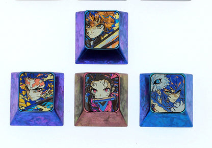 Demon Slayer: Kimetsu no Yaiba, WASD/directional key titanium alloy set personalized keycaps, anime and game decorative art keycap combination customized metal set