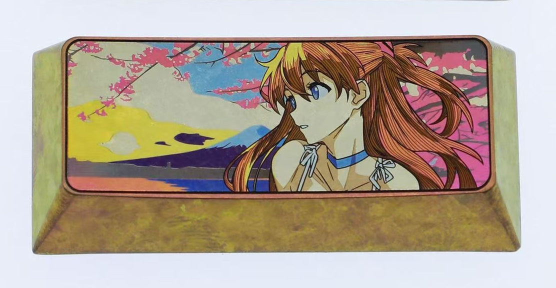 EVA， Asuka, 2.25U precision titanium alloy personalized keycaps, anime and game metal carving creative custom keycaps