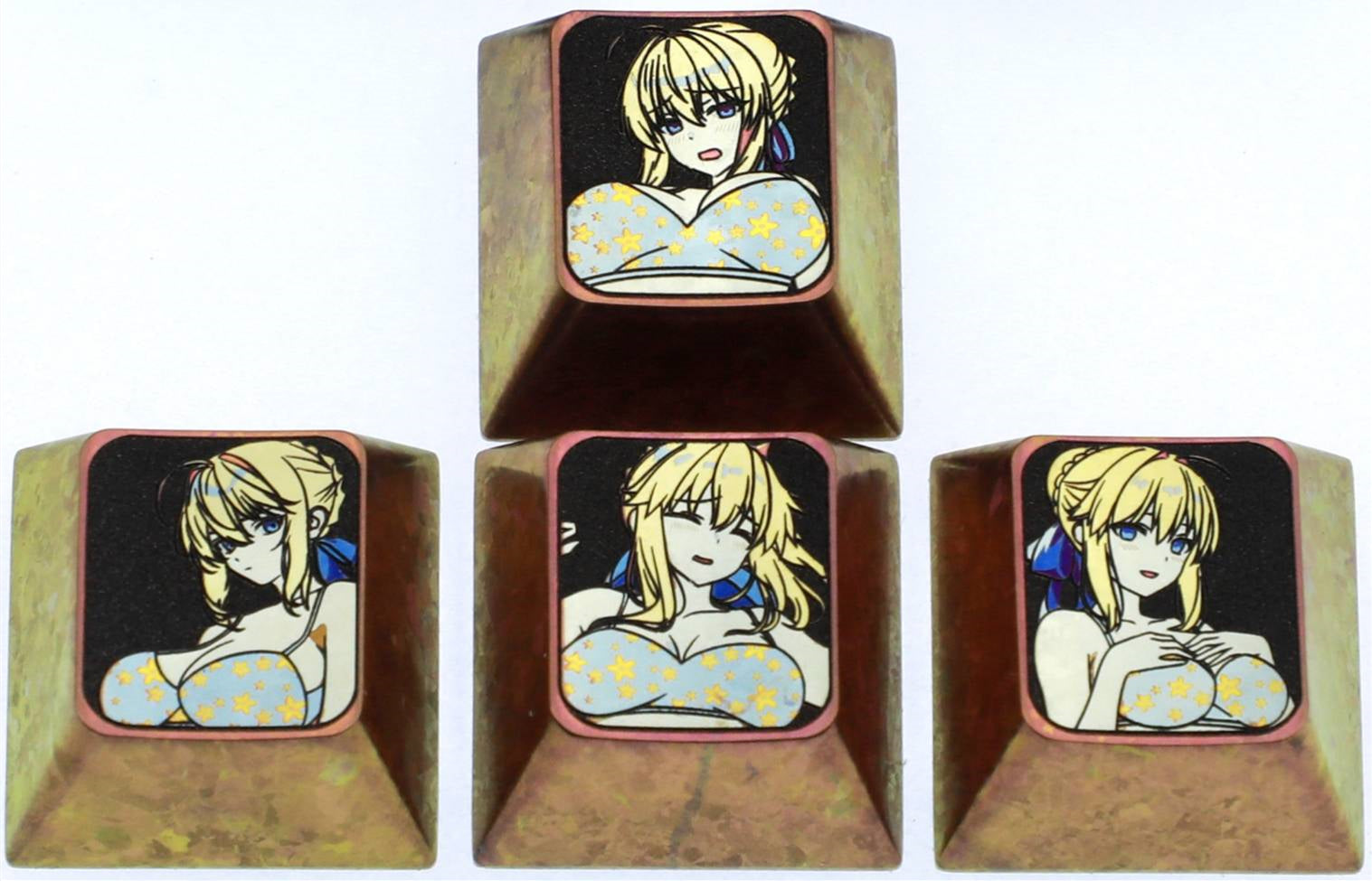 Altria Pendragon， saber , 1U color titanium alloy keycap set for directional keys, personalized keycaps for anime and game characters, metal art keycaps