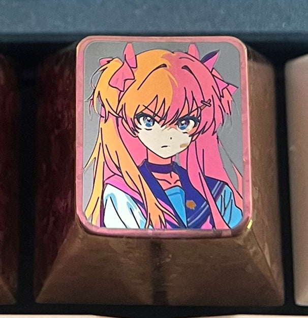 EVA， Asuka two expressions 1U personalized keycaps, titanium alloy metal decorative keycaps