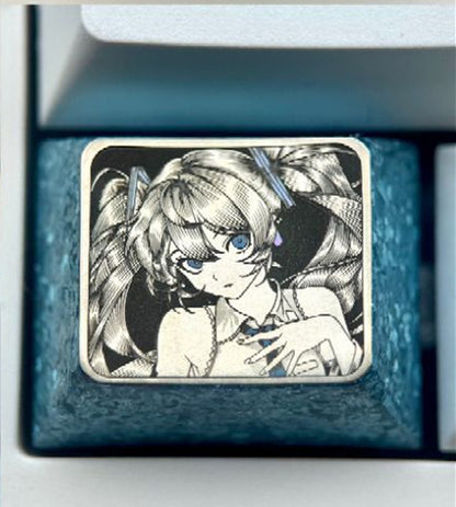 Hatsune Miku 1.25u titanium alloy precision carving personalized keycaps, animation and game culture creative metal carving keycaps