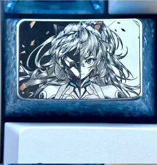 EVA, Asuka 1.5U titanium alloy personalized keycap, anime and game art decoration carving creative keycap.
