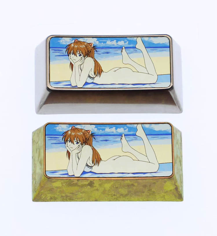 EVA， Beach swimsuit Asuka, 2U titanium alloy personalized keycap, anime game cultural and creative mechanical keyboard decoration keycap