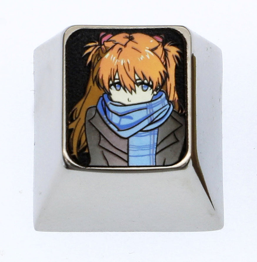 EVA, Asuka wearing a scarf, 1U titanium alloy personalized keycap, metal decorative anime keycap