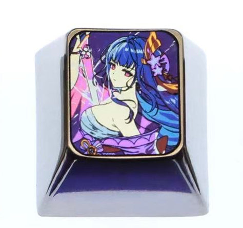 Genshin Impact, Raiden Shogun, 1U titanium alloy personalized keycaps, anime and game culture creative metal decorative keycaps.