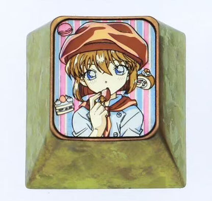 Detective Conan, Anita Hailey, 1U/1.25U titanium alloy personalized keycaps, customized metal carved decorative keycaps for anime and game creativity.