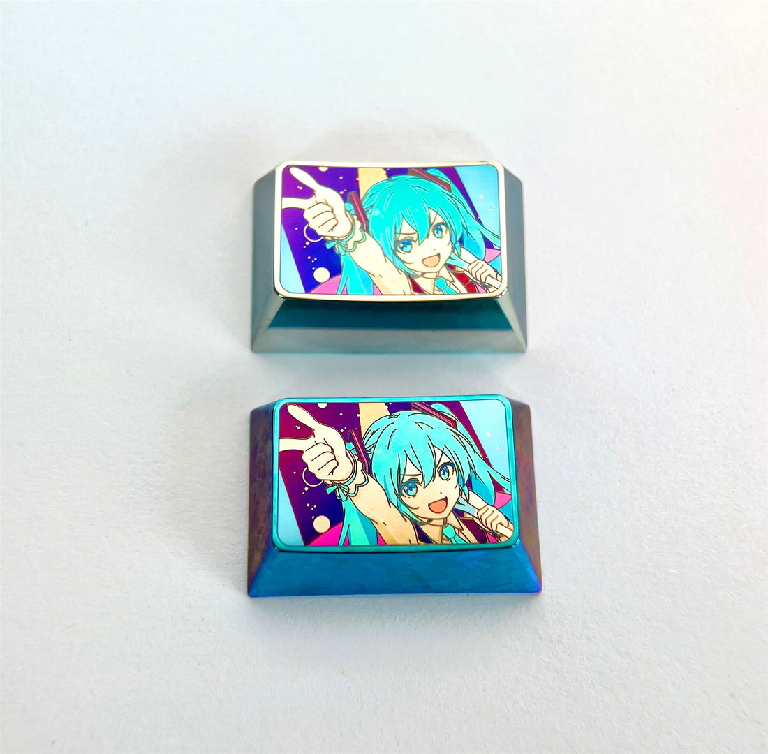 Hatsune Miku, 1.5U (tab) titanium alloy personalized keycaps, cartoon character decorative keycaps, metal art keycaps