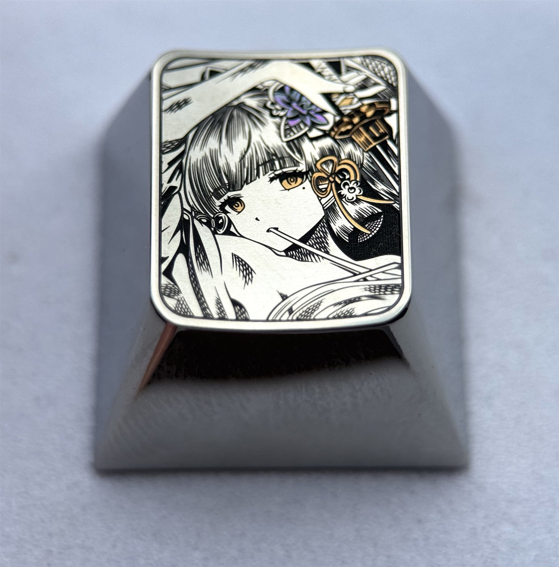 Kamisato Ayaka, 1U, 1.5U titanium alloy personalized keycaps, metal carved keycaps around anime and game characters