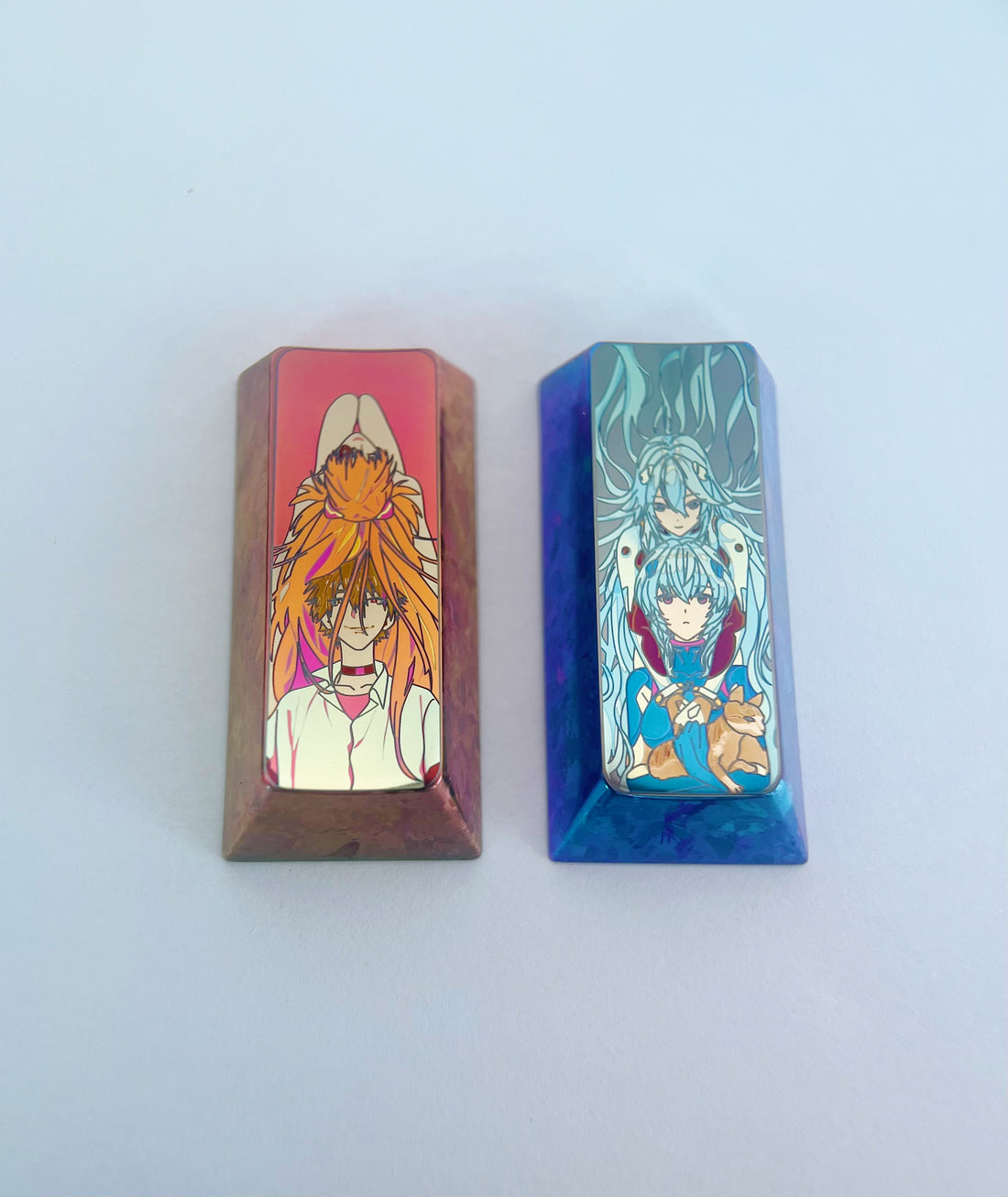 EVA Combination 2U Vertical Return Titanium Alloy Metal Personalized Keycaps, Anime Decorative Art Keycaps