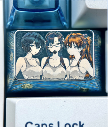 EVA，Asuka，Ayanami Rei，Mari Makinami Illustrious，1.5U Titanium alloy personalized keycaps, classic cartoon character keyboard decoration keycaps for anime and games, artistic keycaps.