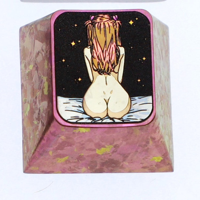 EVA, Asuka sexy silhouette, 1U titanium alloy personalized keycap, anime game metal carving cultural creative keycap