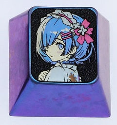 Kamisato Ayaka, Rem colored titanium alloy carved keycaps, personalized keycaps for mechanical keyboards.