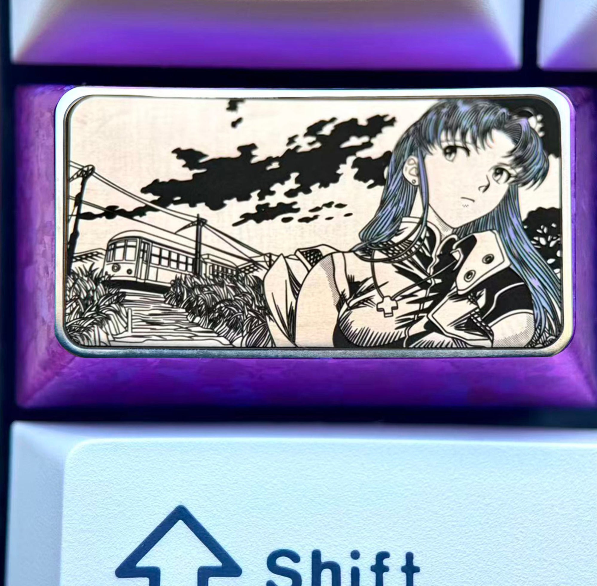 EVA, Katsuragi Misato, 1.75U titanium alloy personalized keycaps, anime, gaming, cultural and creative peripheral metal carved keycaps