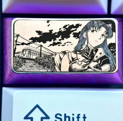 EVA, Katsuragi Misato, 1.75U titanium alloy personalized keycaps, anime, gaming, cultural and creative peripheral metal carved keycaps