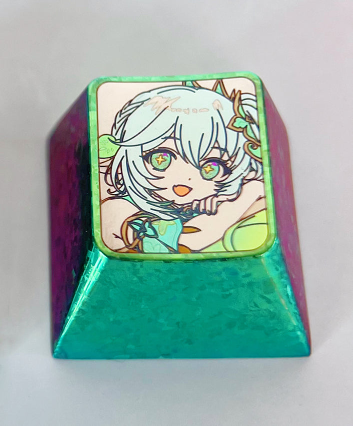 Nahida, Colored titanium alloy carved keycaps, personalized keycaps, decorative keycaps